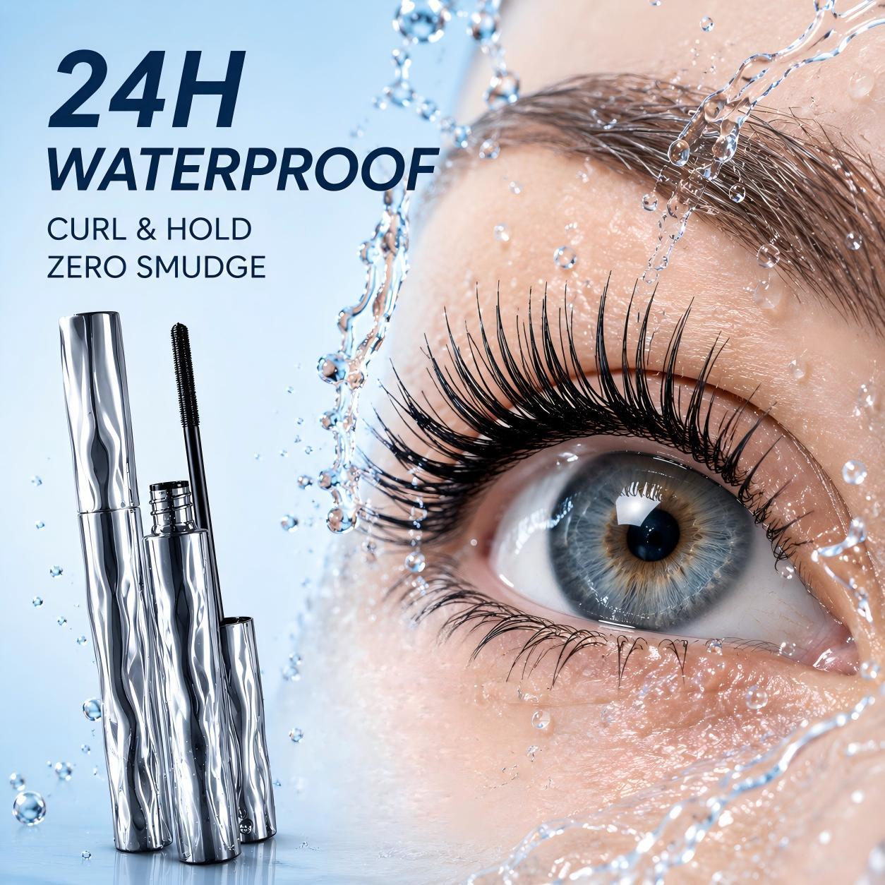 Lengthening & Curling Mascara - Daily Wear Natural Beauty Product with Metal Wand, Lightweight, 24H Long-Lasting, Waterproof, Smudge-Proof, Clump-Free, Mascara Volume and Length, Beauty Products, Natural Mascara