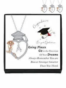 Graduation Coronation personalized graduation doctoral cap necklace, Diamond initials necklaces with 26 letters, birthstone full of diamonds, ideal for women, a must-have gift for graduation season and a present for classmates