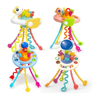 Silicone Pull String Activity Toy for Babies, Sensory Teething Toy for Kids 18 Months and Up, Bath Travel Toy Gift for Boys & Girls, Sensory Teether, Teething Relief Set