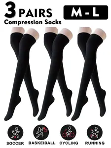 3 Pairs Knee Thigh High Compression Stockings Over the Knee for Women Men Long Socks Polyester Athletic Socks 15 - 20 mmhg Circulation Socks Soccer Socks Blood Flow Issues Running Pregnancy Sport Gym Medias para la Mujer Medical