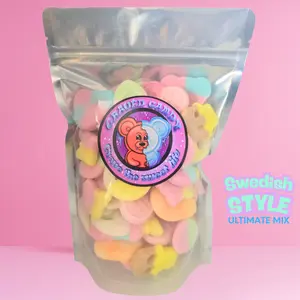 Swedish Style Candy Ultimate Mix | Swedish Sweet & Sour Foam Gummies | Blue Raspberry, Watermelon, Banana, Strawberry Cream Ovals, Cotton Candy, Pink Lemonade