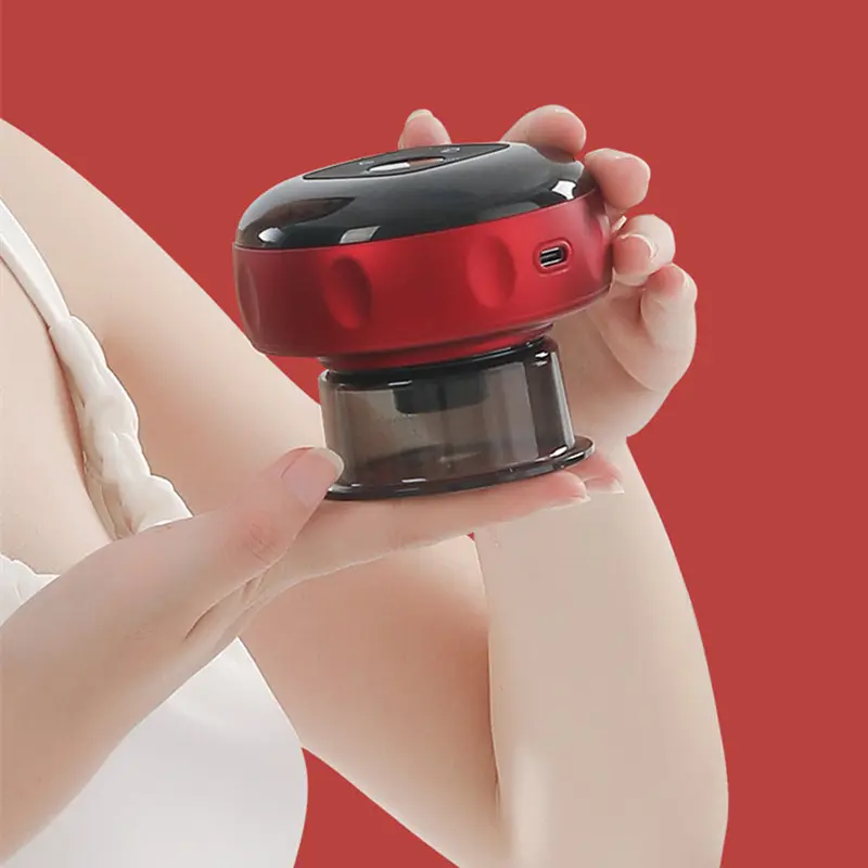 Cupping Therapy Massager for Back & Neck Pain Relief — Heated Suction, 6 Levels, 20-Min Auto Timer, Rechargeable, Red