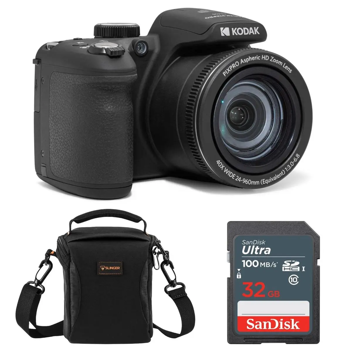 Kodak KODAK PIXPRO AZ405-BK 20MP Digital Camera 40X Optical Zoom 24mm Wide Angle Lens Optical Image Stabilization 1080P Full HD Video 3" LCD Vlogging Camera. Bundle with SD Card and Camera Bag