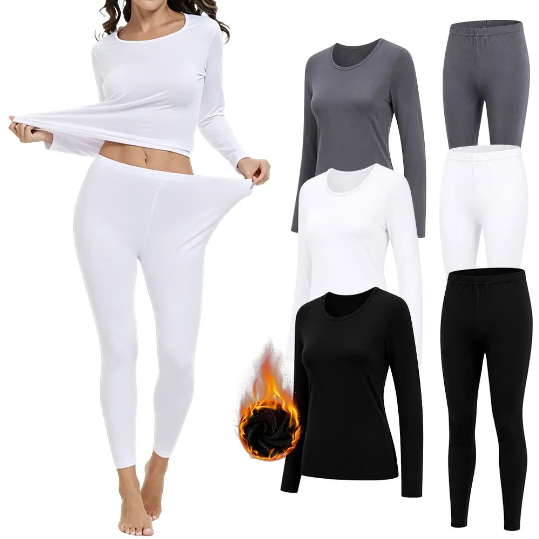 EncoLax 3 Sets Thermal Underwear for Women Set Long Johns Fleece Lined Soft Cold Weather Warm Base Layer Winter Top Bottom
