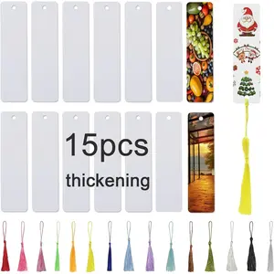 15 Pcs Sublimation Bookmark Blank Heat Transfer Aluminum Metal Bookmarks Bulk DIY Bookmarks with Hole and Colorful Tassels for Crafts,Personalized Tassels Blank