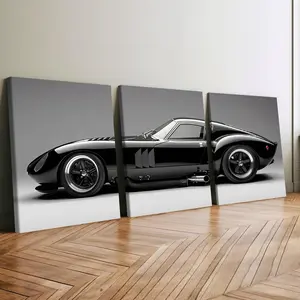 3Pcs Wooden Framed Canvas Painting, Classic Black Sports Car Poster, Exquisite Poster, Home Decoration, Pattern Wall Art Decor, For Living Room, Bedroom, Office, Restaurant, Bar Wall Decor, Odorless, Painting, Print Artwork.