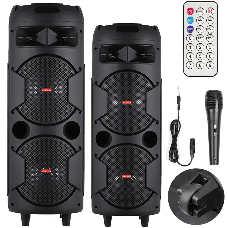 Portable Bluetooth Speaker with 8in/6.5in Dual Subwoofers, Heavy Bass, Microphone, Remote, FM Aux, Auxiliary Input, Rechargeable Batteries, Handle, SD Card Compatibility, Charging Cable for Smartphone Outdoor Audio & Music Vibes