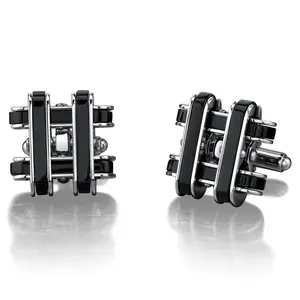Stainless Steel Cufflinks with Black Resin Inlay