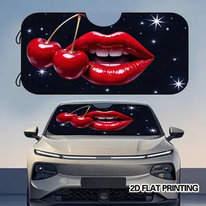 2D Flat Printing, 1pc Red Lips and Cherries Printed Foldable Car Sunshade, Sunshade Cover, Windshield Sun Shade, Ideal for Parking at Work, School Runs, Fast Installation with Suction Cups and Easy Folding for Storage, Car Window Shades