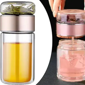 420ML Double Wall Glass Tea Infuser Bottle - Insulated with Tea Filter, Hot & Cold Drinks Thermos, Ideal for Home Use & Gift for Dad/Mom, Insulated Cups