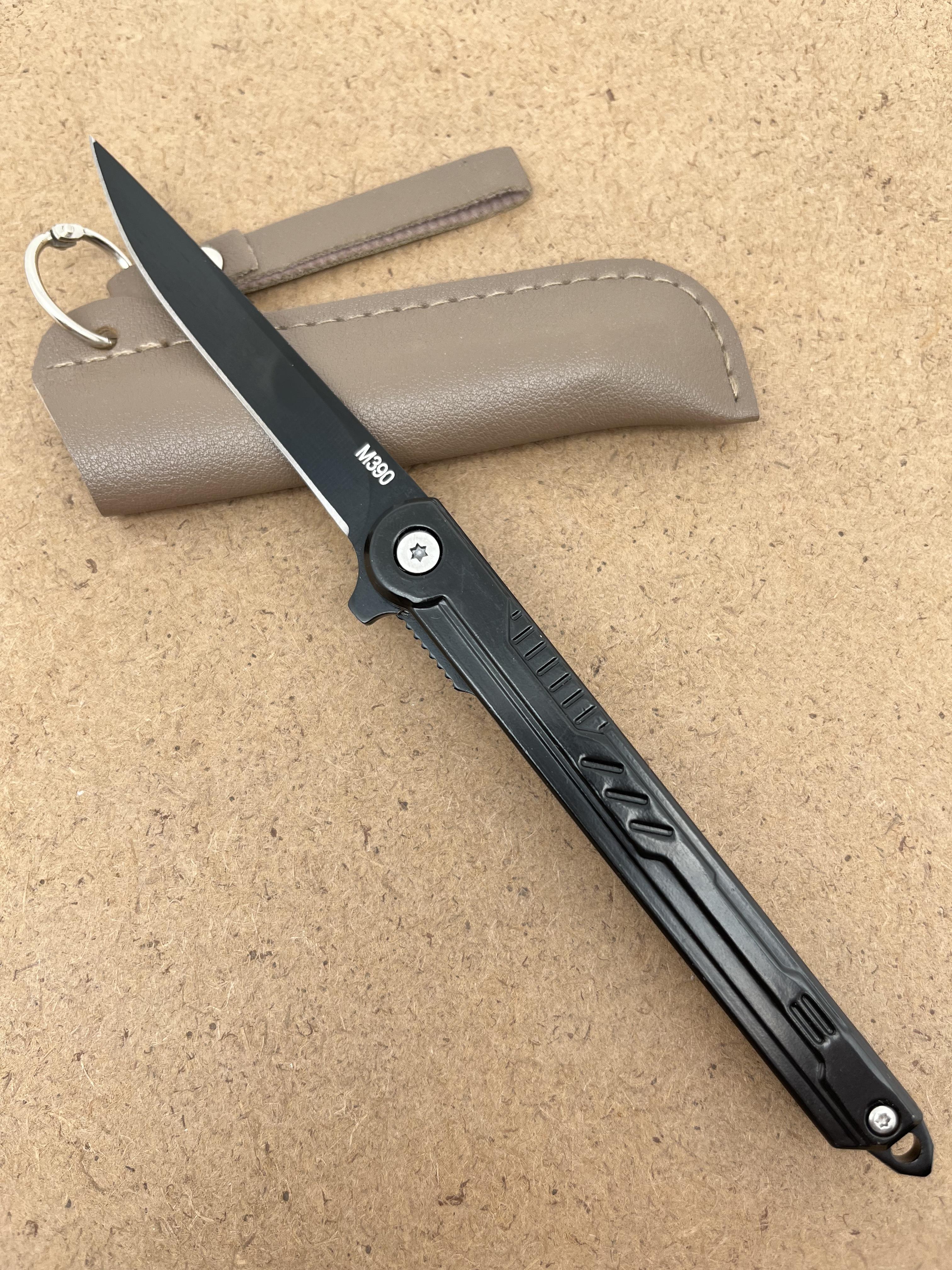 Slim folding knife with leather sheath, EDC tool, outdoor knife, suitable for camping, kitchen, peeling