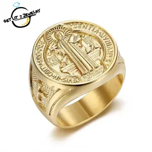 New Retro Hip-Hop St. Benedict Medal Ring | Hip-Hop Style | Retro Style | Fashion Accessories | Trendy Ring | Holiday Gift | Unisex | Gift Selection | Party Jewelry |