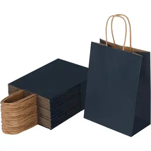 50 Pack 5.95x3.25x8 Inch Small Navy Blue Paper Bags with Handles Bulk,  Paper  Bags for Birthday Party Favors Grocery Retail Shopping Business  Merchandise Craft Blank Sacks