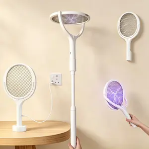 LMMAKE Electric Bug Zapper Racket, Patented Rotating Head, 17-45 In Extension Rod, USB Type-C Rechargeable, Electronic Pest Control for Flies, Mosquitoes