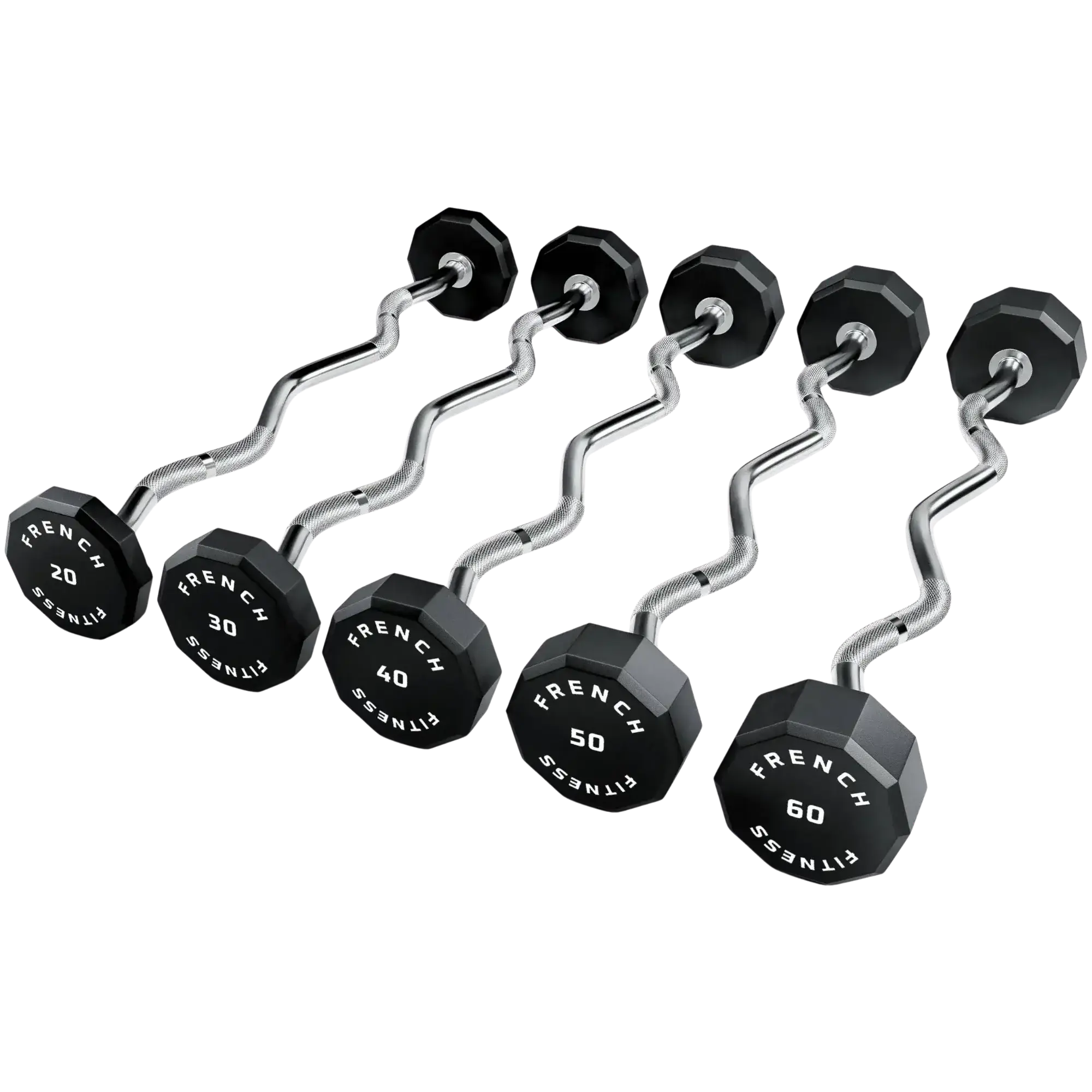 French Fitness EZ Curl Urethane Barbell Bar Set of 5 (20-60 lbs) (New)