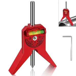 Pipe Center Finder, Pipe Marker Centering Tool with Centering Head, Pipefitter Tools to Measure Pipe Diameter 0.5" and Up, 4" Y Type Head with Adjustable Dial Bubble Protractor, Red