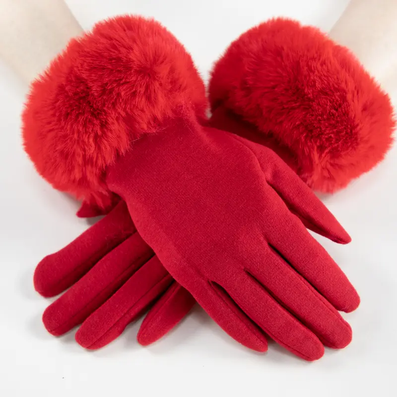Women's Knit Touchscreen Gloves with Faux Fur Cuffs - Winter Gloves