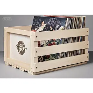 Natural Wood Record Storage Crate for Vinyl Albums, Holds 75 LPs with Durable Construction, Space-Saving Organizer, Sturdy Handles for Easy Transport, Compact Design for Home or Studio