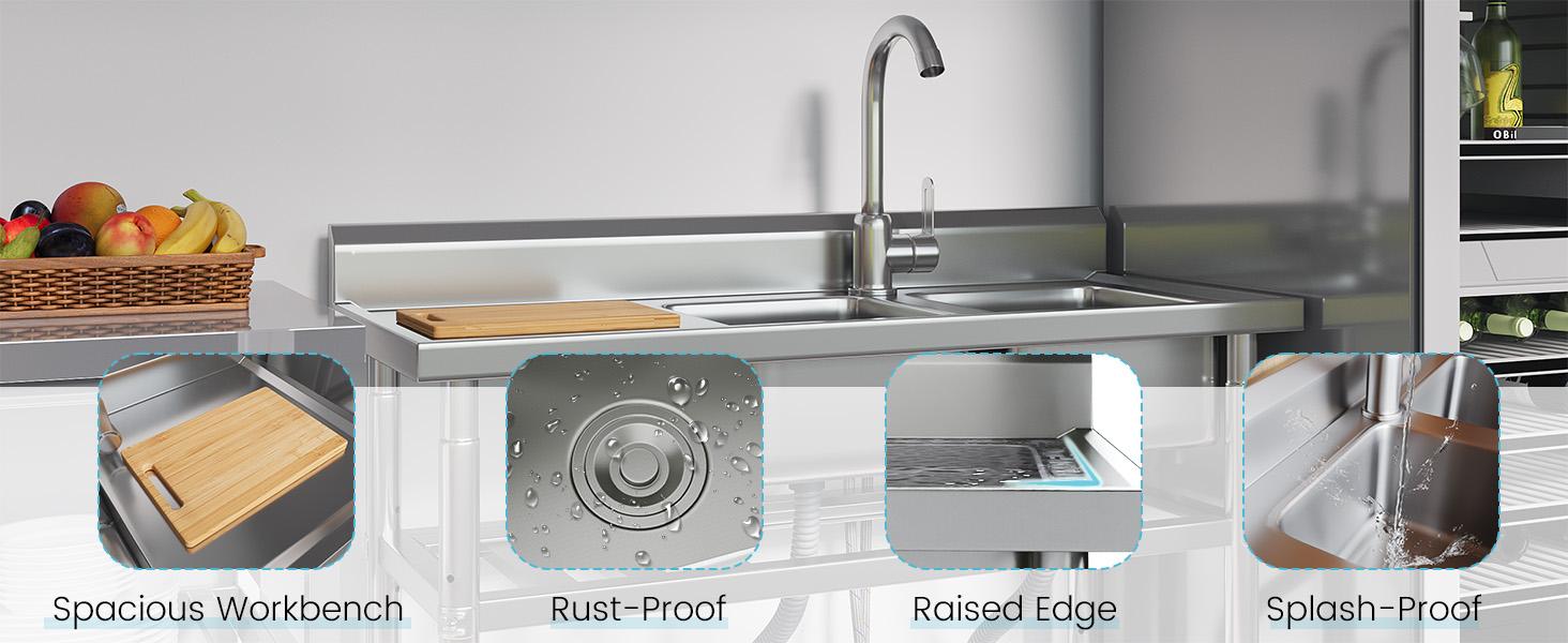 Stainless Steel Utility Sink, Freestanding Outdoor Sink Station with Hose Hookup, Small Tub for Garage, Laundry, Kitchen, Farmhouse Stainless Steel Utility Sink, Freestanding Outdoor Sink Station with Hose Hookup, Small Tub for Garage, Laundry, Kitchen, Farmhouse