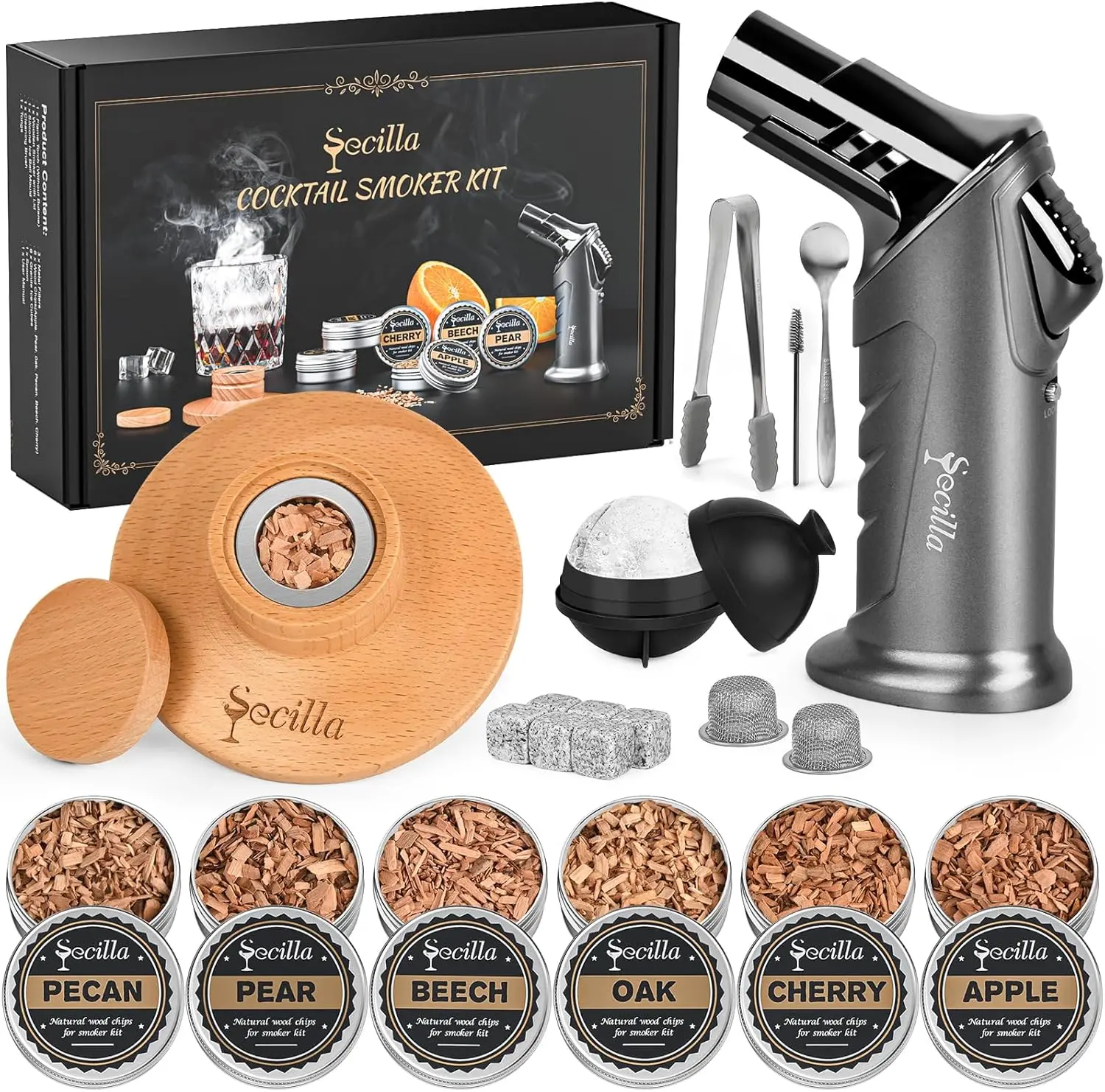 Cocktail Smoker Kit, Whiskey Smoker Kit with Torch, 6 Flavors Wood Chips Old Fashioned Cocktail Kit, Great Gifts for Father, Men, Dad and Husband