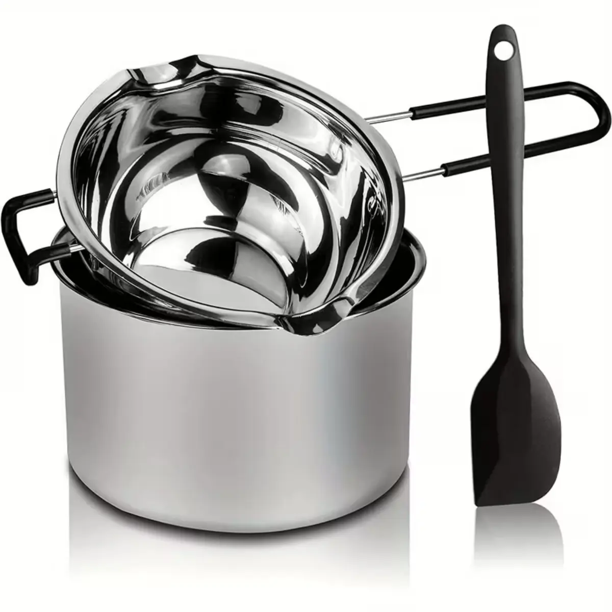 Stainless Steel Double Boiler Pot Set (600ml, 1600ml) - Christmas Gifts with Reusable Silicone Spatula Mix for Melting Chocolate, Soapmaking in Pot, Crafting