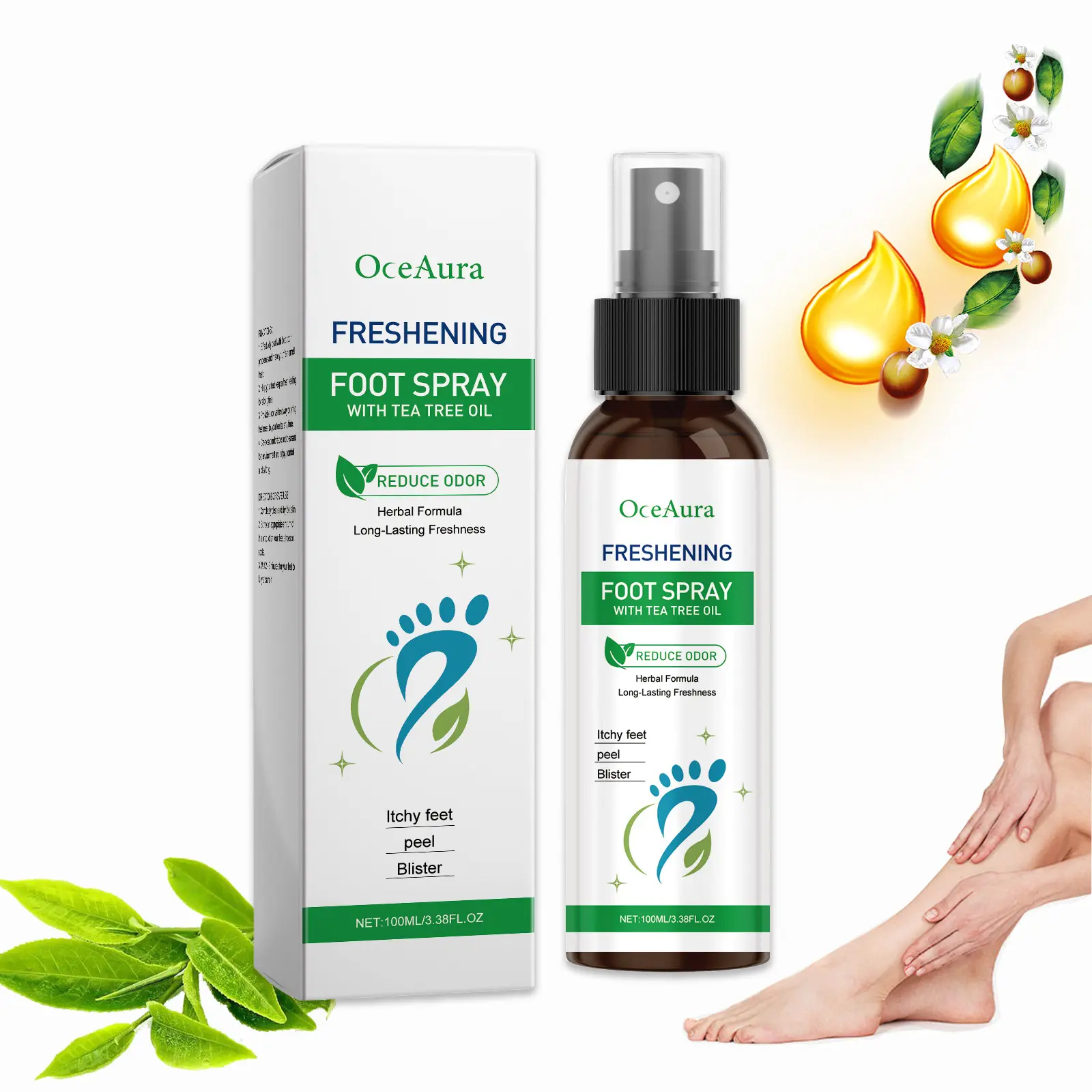 Natural Foot & Shoe Deodorizer Spray – Instantly Removes Foot Odor, Tea Tree Foot Spray, Controls Sweat & Keeps Shoes Fresh, Scent Gentle – Travel-Friendly & Long-Lasting & Daily Used, Liquid Foot Care Cream Foot Remover