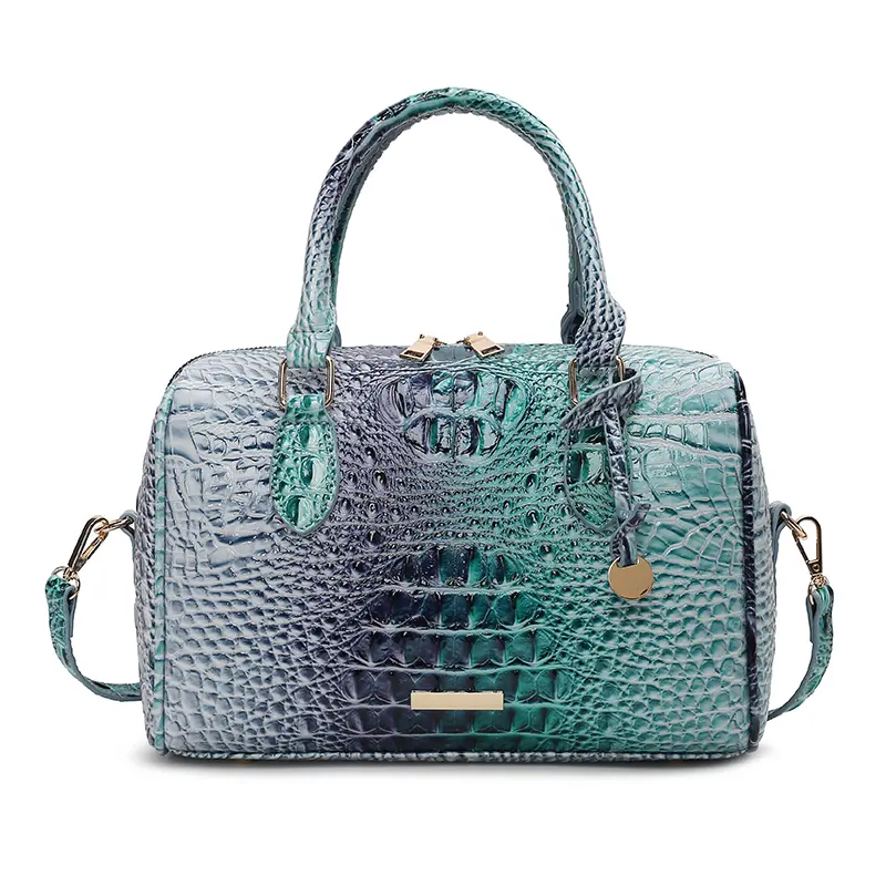 Women's Crocodile Pattern PU Leather Boston Bag - Detachable Crossbody-Shoulder Satchel for Daily/Work, Business Use, Vegan Fashion Handbag