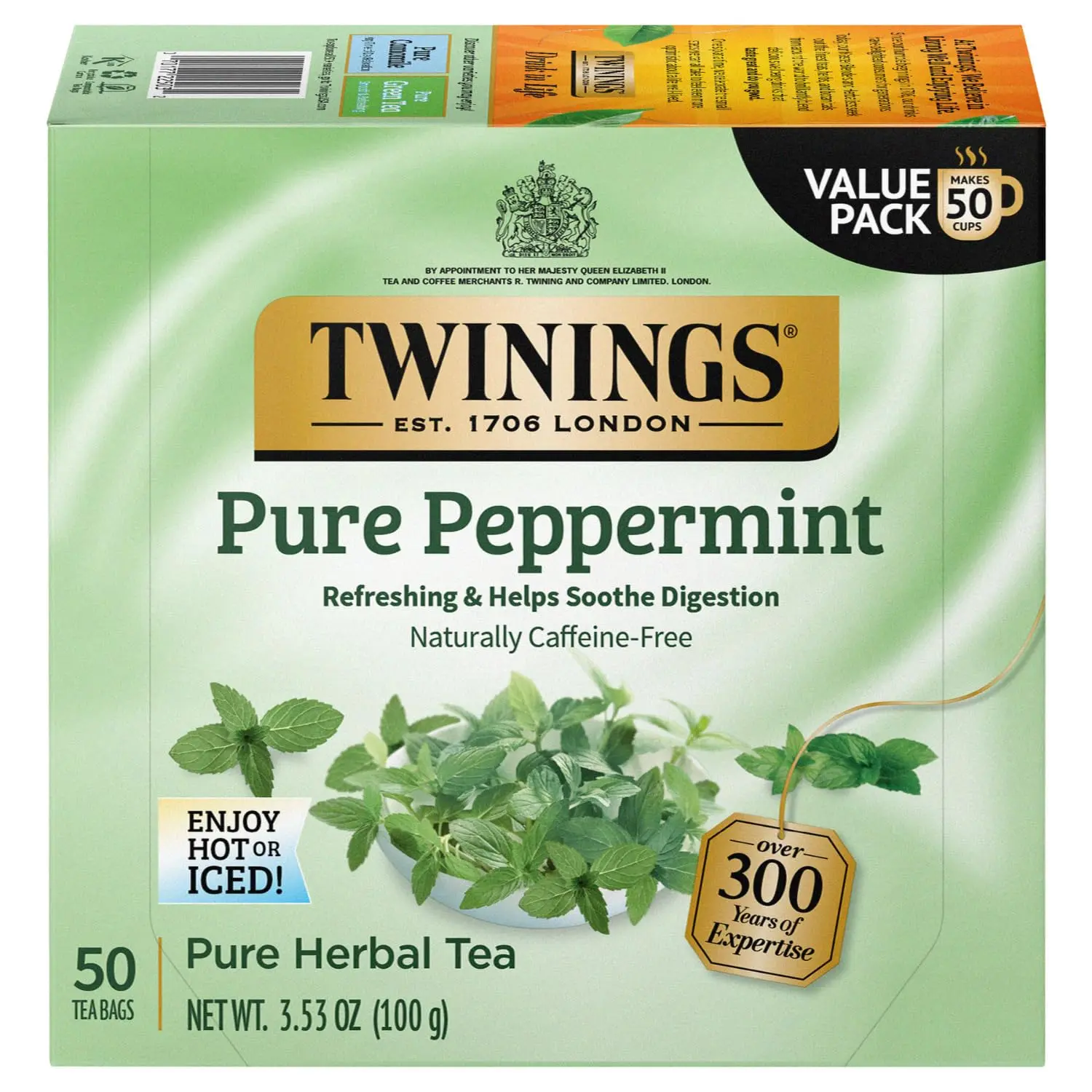 Twinings Mint Peppermint Pure Peppermint Tea Naturally Caffeine Free Refreshing Mint 50 Count