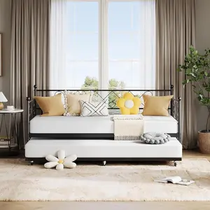 Gaomon Twin Metal Convertible Sleeper Daybed with Trundle, Space-Saver Steel Frame Sofa Bed, Easy Assembly, for Bedroom, Living Room, Black, Convertible Sleeper Bed