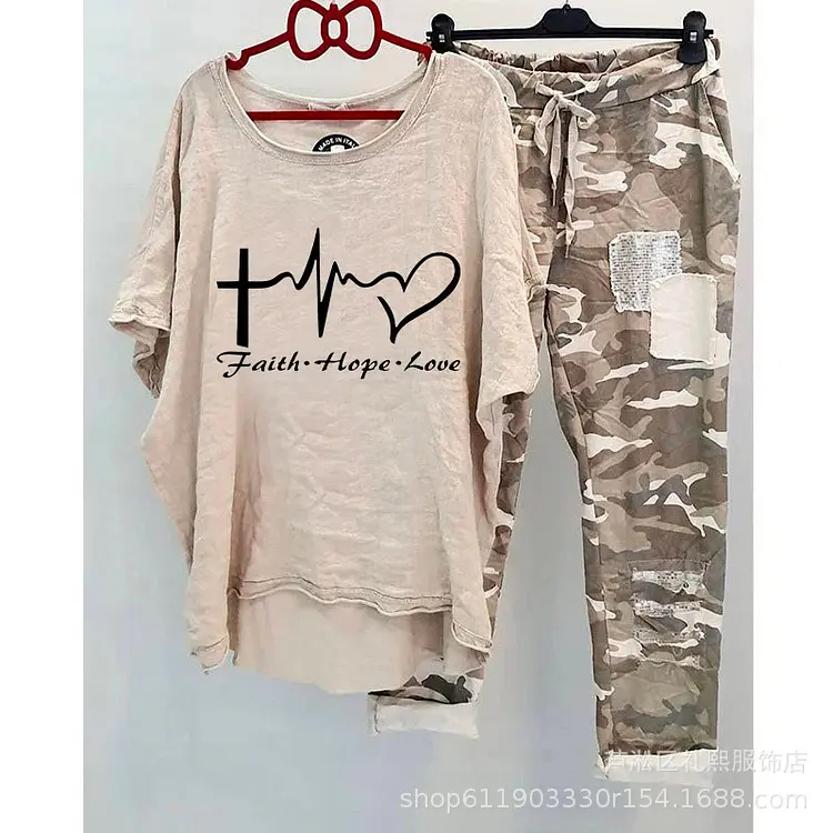 Women's Plus Size 2-Piece Travel Outfit 2025 Loose Cotton Linen Casual Set Jogger Set Pants Set Round Neck Clothes (Raincoats) Women's Plus Size 2-Piece Travel Outfit 2025 Loose Cotton Linen Casual Set Jogger Set Pants Set Round Neck Clothes (Raincoats)