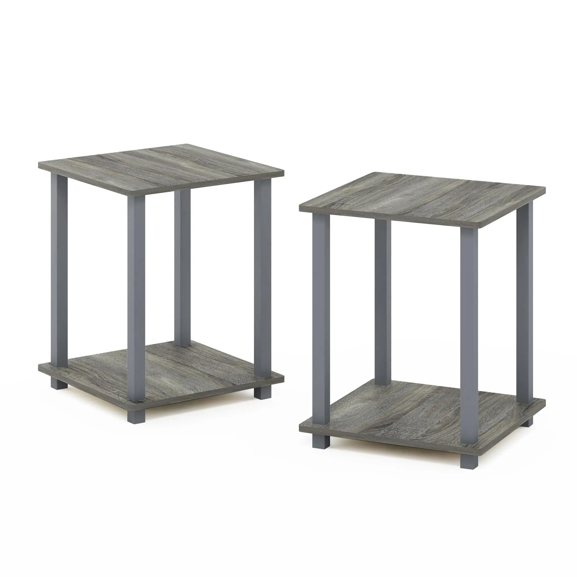 Simplistic 2-Piece French Oak Side Table Set, 2-Tier Nightstand with Practical Storage, Easy Assembly Indoor Furniture for Bedrooms, Studio Apartment Decor & Furniture, Furniture For Apartment