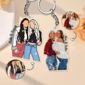 Custom Hologram Bestie Keychain With Photo – Personalized Best Friends Gift, Soul Sister Keyring, Cute Gift For Besties