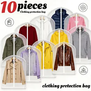 10pcs Translucent Zippered Garment Dust Covers, Suit Bags with Durable Stitching, Closet Storage Clothes Protectors for Home And Christmas Gift