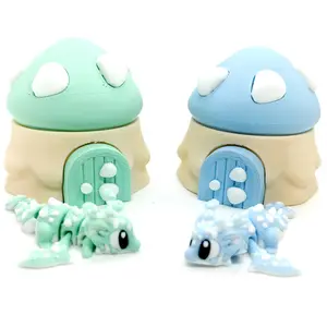 2set Cute Mushroom House & Mushroom Dragon Model, Whimsical Themes, Playful Decor, Plastic Figurines, Desktop Decorative Sculptures, Holiday Easter Gift Decoration, Articulating Figurines, Statue Figurines, Decorative Home Ornament, Home Decor Accessory