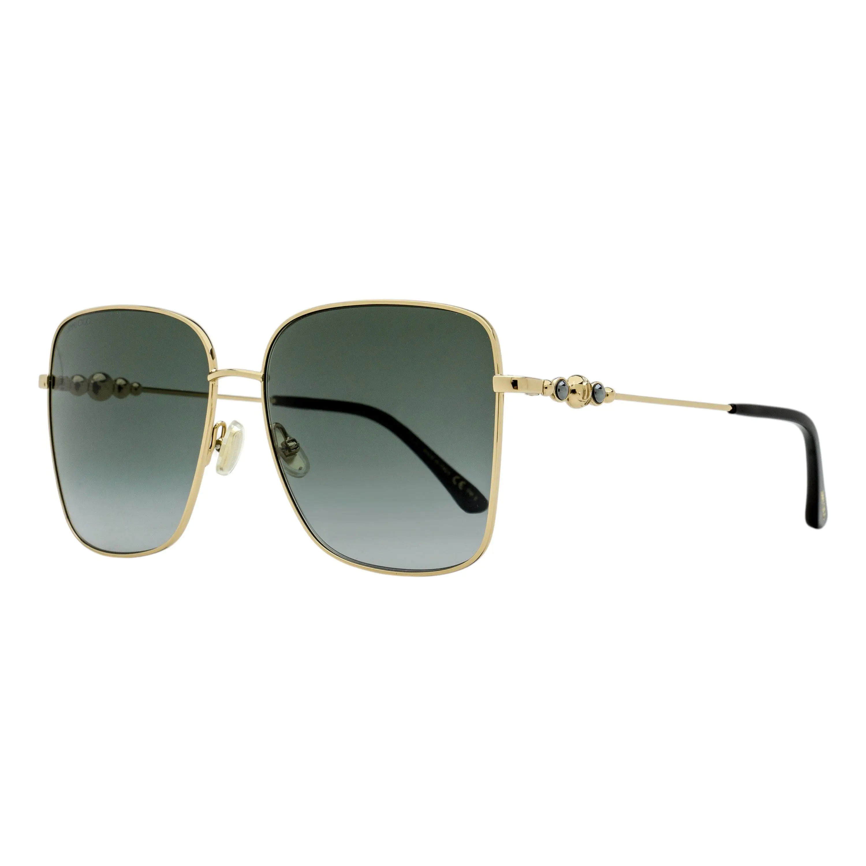 Jimmy Choo Hester 2M29O Pearl-Inspired Embellishments Square Sunglasses - Women's Eye Fashion, Gold-Black Metal Frame, 59mm, Gradient Geometric Pattern, Elegant Contemporary Style, UV Protection