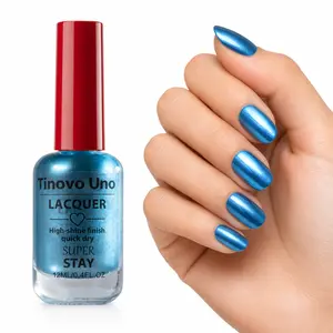 Tinovo Uno Quick-Dry Metallic Blue Nail Polish, Long-Lasting and UV-Free Cosmetic for At-Home Manicures, 12ml, 1Pc