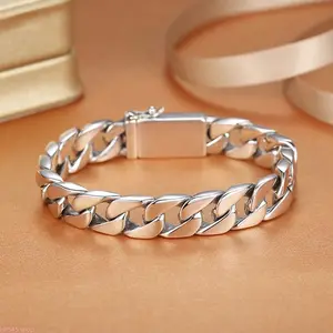 Men's Polished Silver Cuban Link Bracelet - Solid Titanium Steel Curb Chain Wristband with Heavy Duty Box Clasp, Hip Hop Style Jewelry for Daily & Party Wear