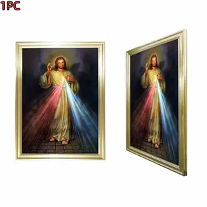 1pc Framed Gold Frame Religious Art Golden Frame Jesus Christ Divine Light Canvas Art Print For Living Room Bedroom Church And Home Decor With Elegant Design And Spiritual Inspiration