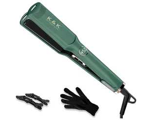 K&K Flat Iron Hair Straightener 1.75 inch Wide Plate Straightener for Thick Hair Dual Voltage and LED Display, Fast 20 S Heating Hair Straightener