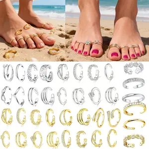 14K Gold Plated/925 Silver Plated Toe Rings Set - 3Pcs/6Pcs/12Pcs - Bohemian Luxurious Women Stackable Toe Ring Open Adjustable Inlaid Cubic Zirconia Sexy Summer Vacation Travel Beach Jewelry Flower/Heart Hollow Rings