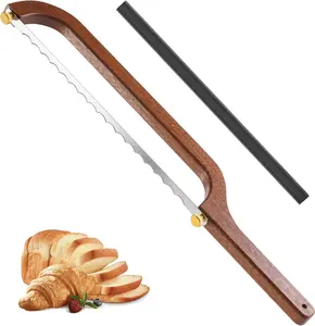 Bread Knife for Homemade Bread – 16" Walnut Bow Bread Cutter with Ultra-Sharp Serrated Stainless Steel Blade, Sourdough Bread Knife for Bagels, Baguettes, and Rustic Loaves - Walnut Color