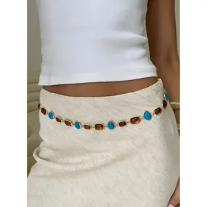 Nuvora Gemstone Chain Belt Gold