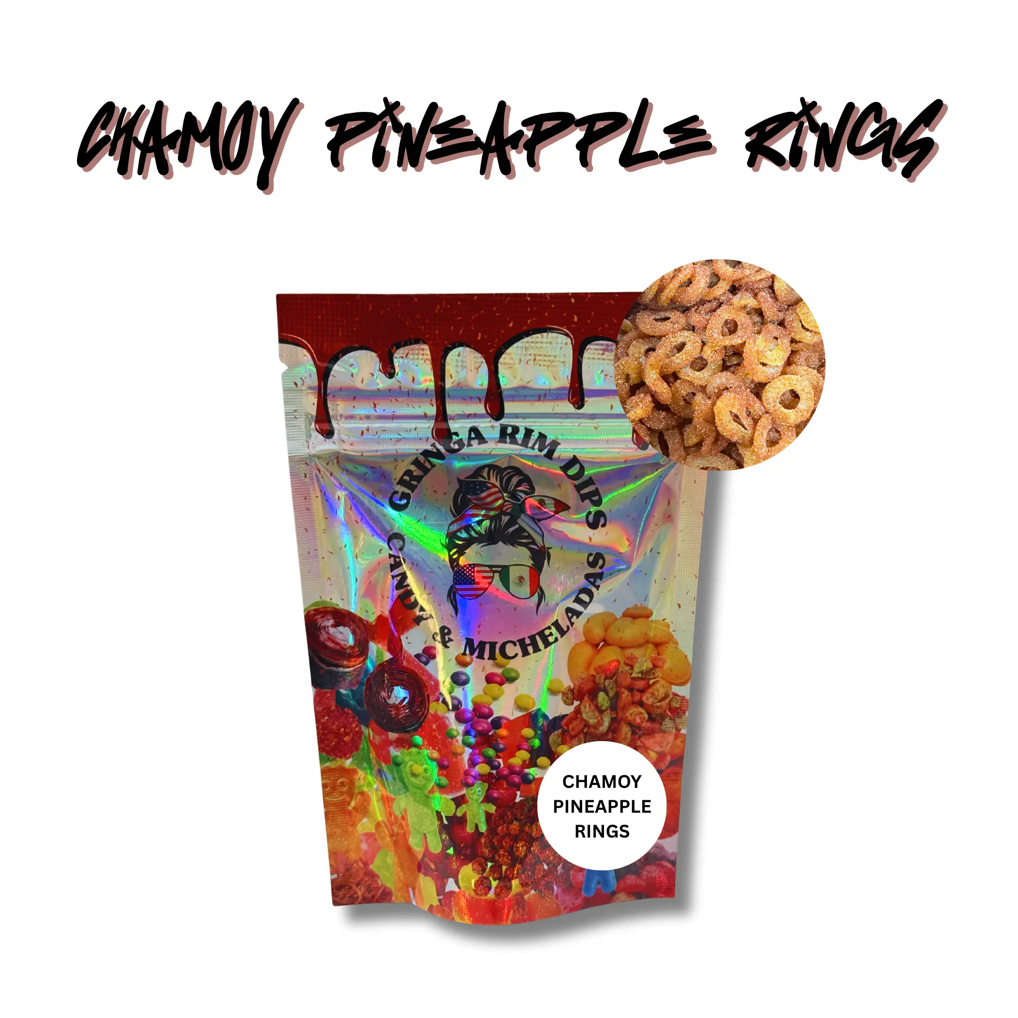 Chamoy Pineapple Rings – Sweet & Tangy Gummy Candy (Not Spicy) – 10oz Bag, Jars & 1LB Sizes