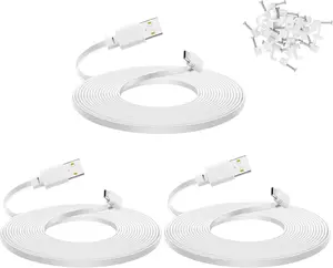 3-Pack 20 ft Cable for WYZE Cam Pan v3 Camera, Flat Micro USB Extension Power Cord, 90 Degree White