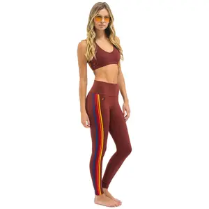 FULL LENGTH HI-RISE 5 STRIPE LEGGINGS - BRICK