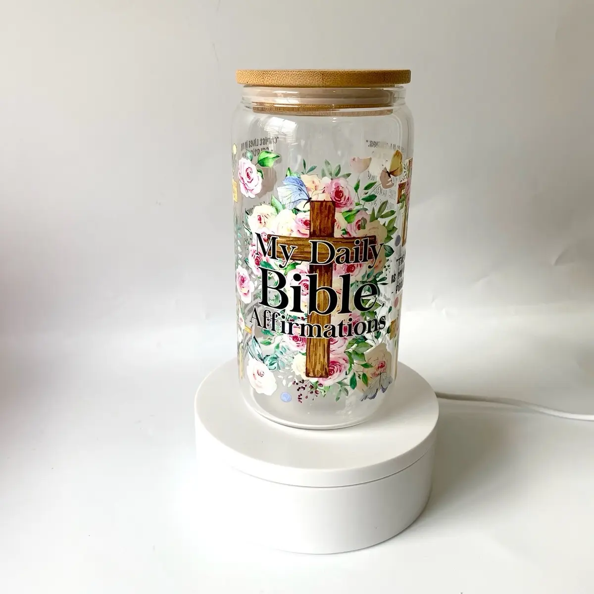Bible Affirmations glass cup