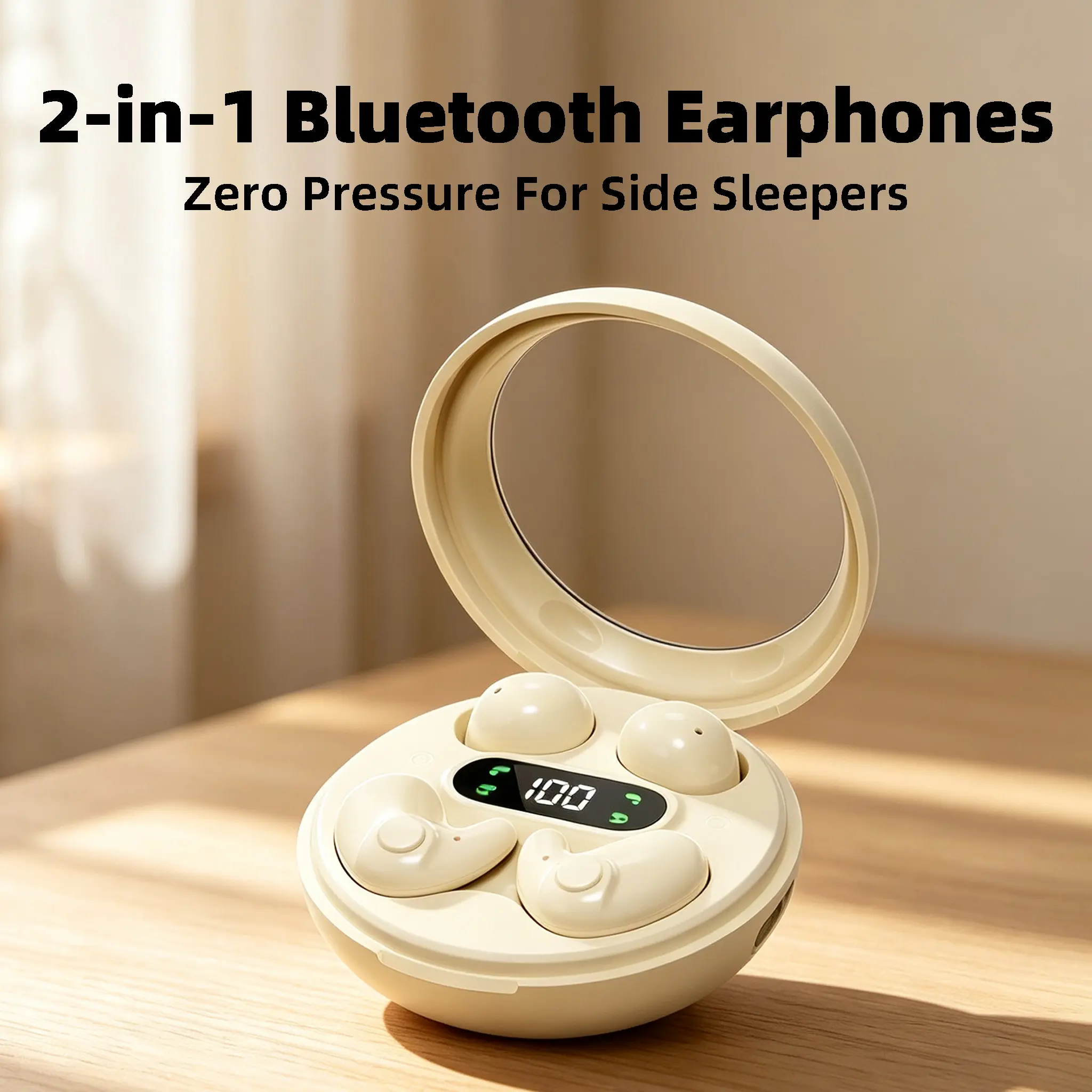 2-in-1 Tiny Sleep Bluetooth Earbuds - Electronic Audio Headphones, Plastic Build, Water Resistant, Single & Dual Wearing Support, 0 Squeeze Discomfort for Side Sleeping, 1-Touch Music & Call Control, External Noise Blocking, Active Anc