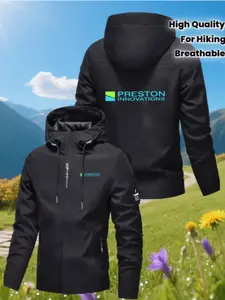 Men's Hooded Jacket Preston Innovations Print, Sun Protection, Zip Pockets, Adjustable Hood, Outdoor Casual Sportswear, Spring & Fall