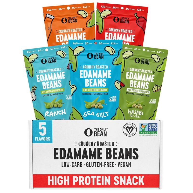 The Only Bean Crunchy Roasted Edamame Beans Variety - 4.0oz (5 Pack) - Keto Snack, High Protein, Low Carb, High Fiber, Gluten-Free & Vegan