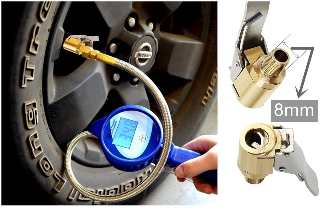 Tire Air Chuck with Clip Adapter, Brass Locking Tire Inflator Nozzle Adapter Connect, No Leakage Tire Chucks for Vehicle Inflator Compressor Pump Connect Accessories Tool 8mm 2Pack